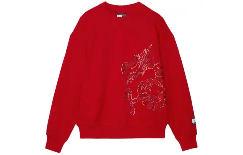 Tommy Hilfiger X CLOT Sweatshirts Unisex True Red XMP Crew Neck Moderate Straight Fit