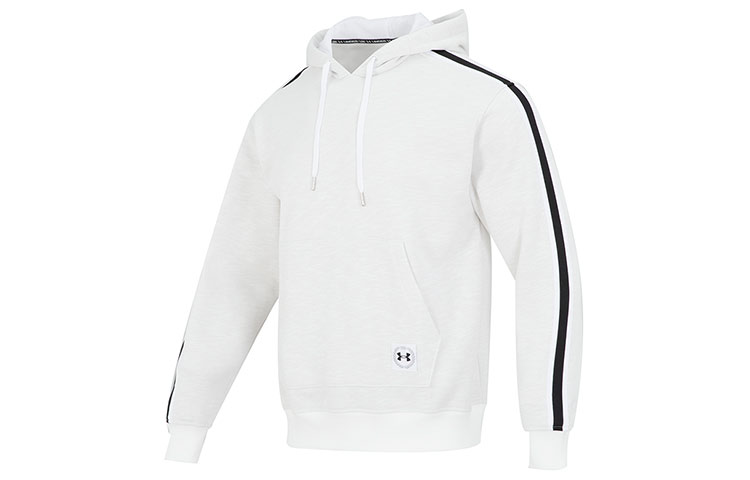 Under Armour Solid Color Logo Athleisure Hooded Thickened And Fleece Lined Long Sleeved Sweatshirt Men's White