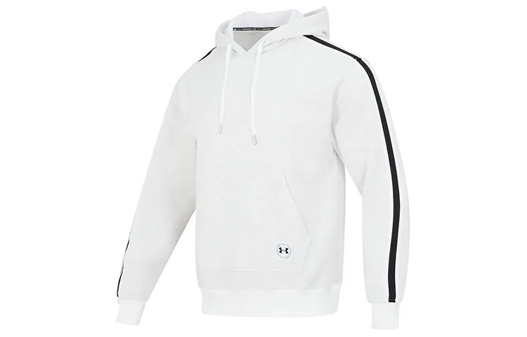 Under Armour Solid Color Logo Athleisure Hooded Thickened And Fleece Lined Long Sleeved Sweatshirt Men's White