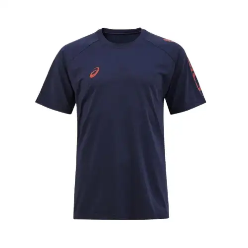ASICS T Shirts Men's Dark Blue Crew Neck Moderate Straight Fit