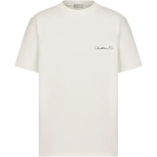 DIOR T Shirts Men's Ecru Crew Neck Moderate Straight Fit