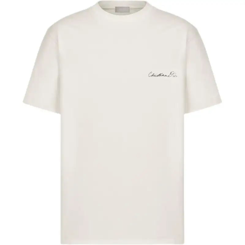 DIOR T Shirts Men's Ecru Crew Neck Moderate Straight Fit
