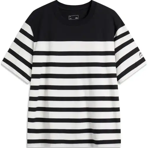 Li Ning Sports Trendy Collection T Shirt Men's Black Ivory Stripes