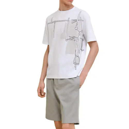 HERMES T Shirts Men's White Crew Neck Moderate