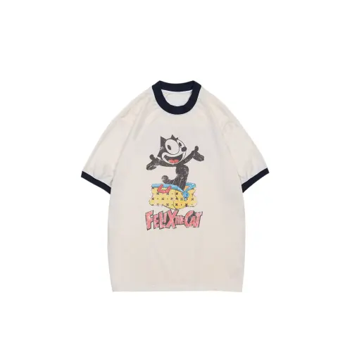 XVESSEL Felix Cat Collaboration Collection T Shirts Unisex White Crew Neck Moderate