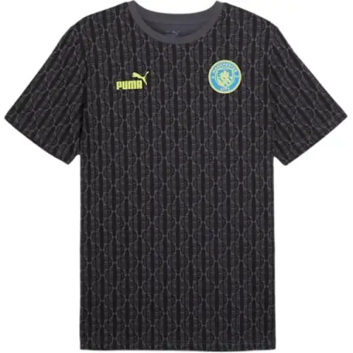 PUMA Manchester City Soccer Ball Club Collection FC FTBL SS24 AOP T Shirt Men's Black Gray