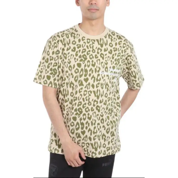 PUMA T Shirts Men's Beige Crew Neck Moderate Straight Fit