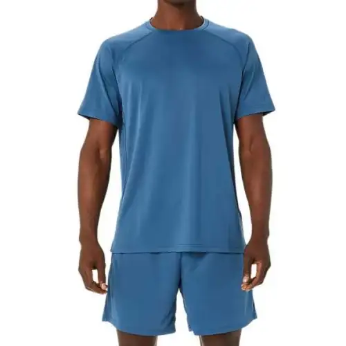 ASICS T Shirts Men's Blue Crew Neck Moderate