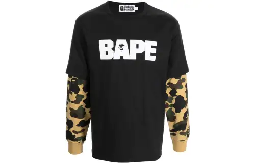 A BATHING APE Sweatshirts Men's Black Crew Neck Moderate Mock Two Piece