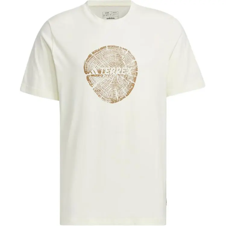 Adidas T Shirts Men's Ecru Crew Neck Moderate Straight Fit