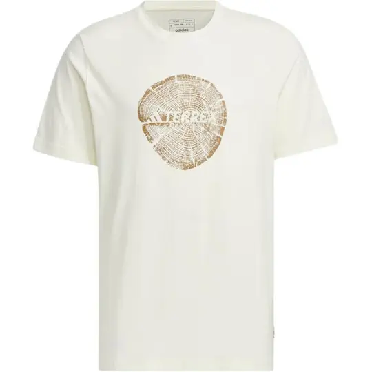 Adidas T Shirts Men's Ecru Crew Neck Moderate Straight Fit