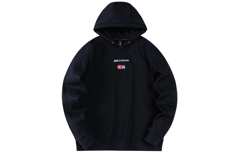 Anta Champion Trail Running Collection, Letter Print Fleece Lined Knitted Fabric Hooded Sportswear Sweatshirt Unisex
