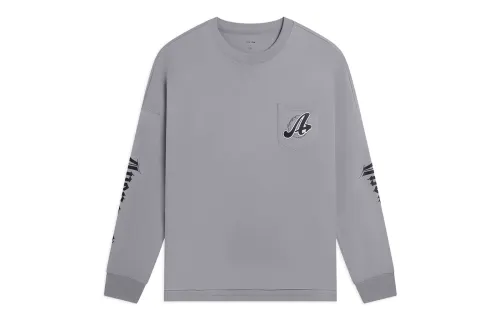 Li Ning Sports Fashion Collection Sweatshirts Unisex Gull Gray Crew Neck Moderate Regular