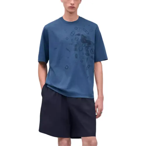 HERMES T Shirts Men's Blue Crew Neck Moderate Straight Fit