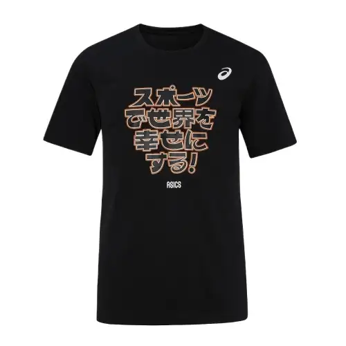 ASICS T Shirts Unisex Black Crew Neck Moderate