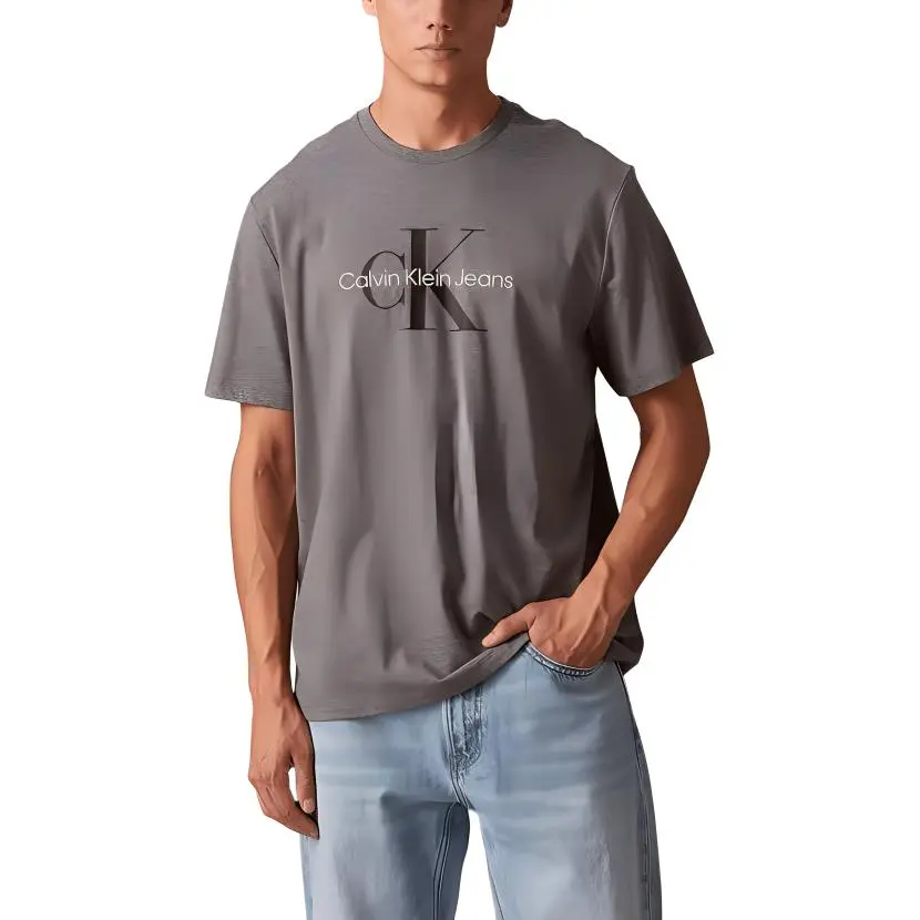 Calvin Klein T-Shirts Men's Gray Crew Neck Moderate Straight Fit