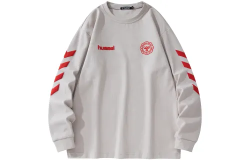 Hummel basic chest letter round bee head print arrow round neck sweatshirt for men and women.