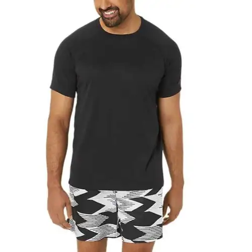 ASICS T Shirts Men's Black Crew Neck Moderate Straight Fit