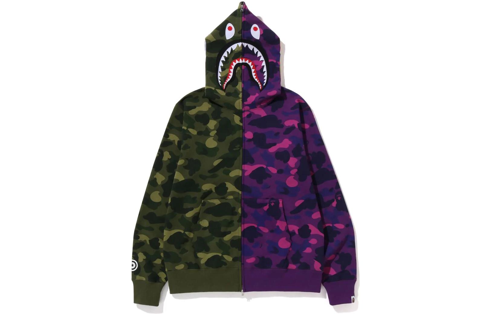 A BATHING APE BAPE MIX CAMO CRAZY SHARK FULL ZIP HOODIE 1F30-115
