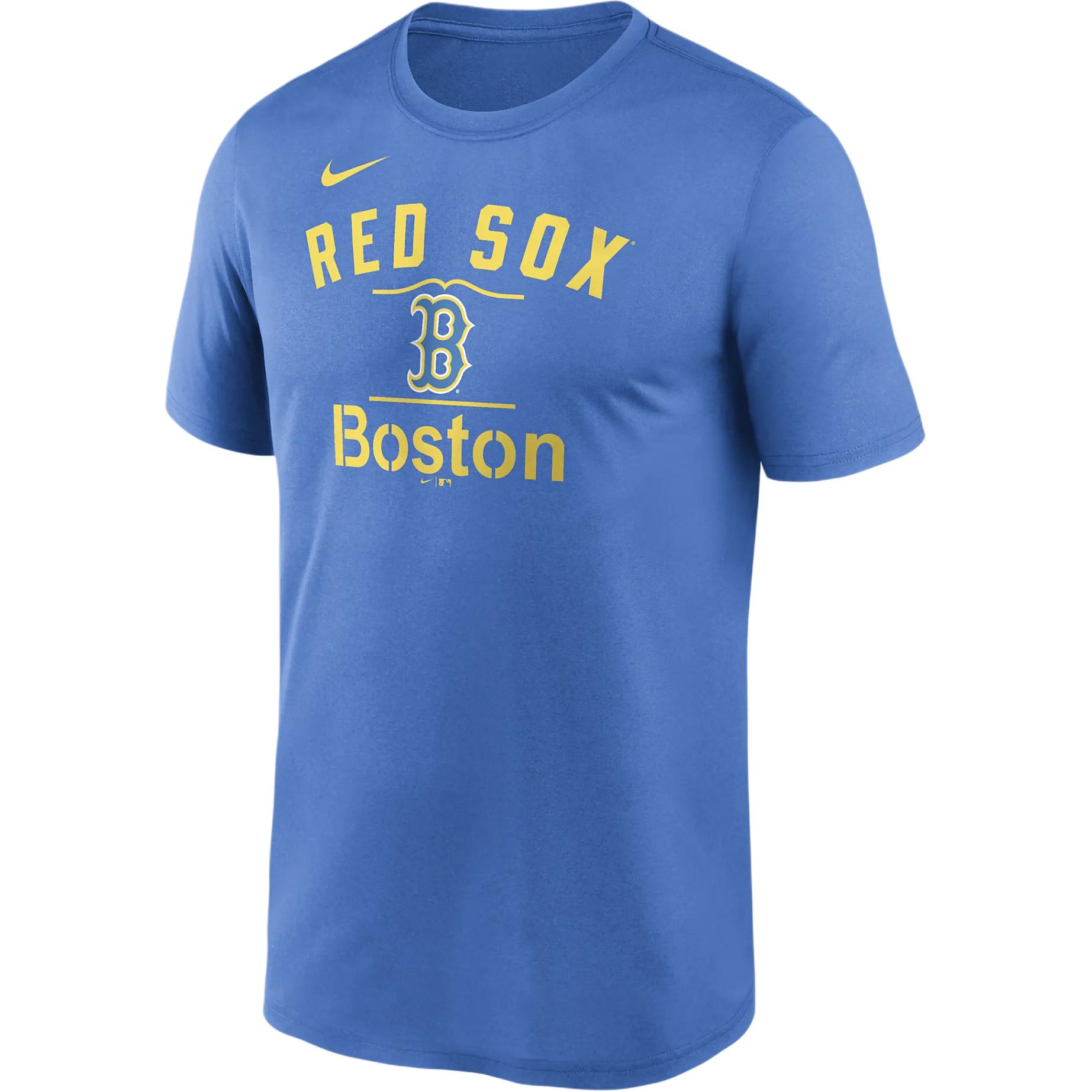 Nike X MLB joint logo logo letter print pattern ribbed round neck short-sleeved T-shirt Boston Red Sox Men's Blue