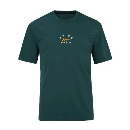 ASICS T Shirts Men's Green Crew Neck Moderate