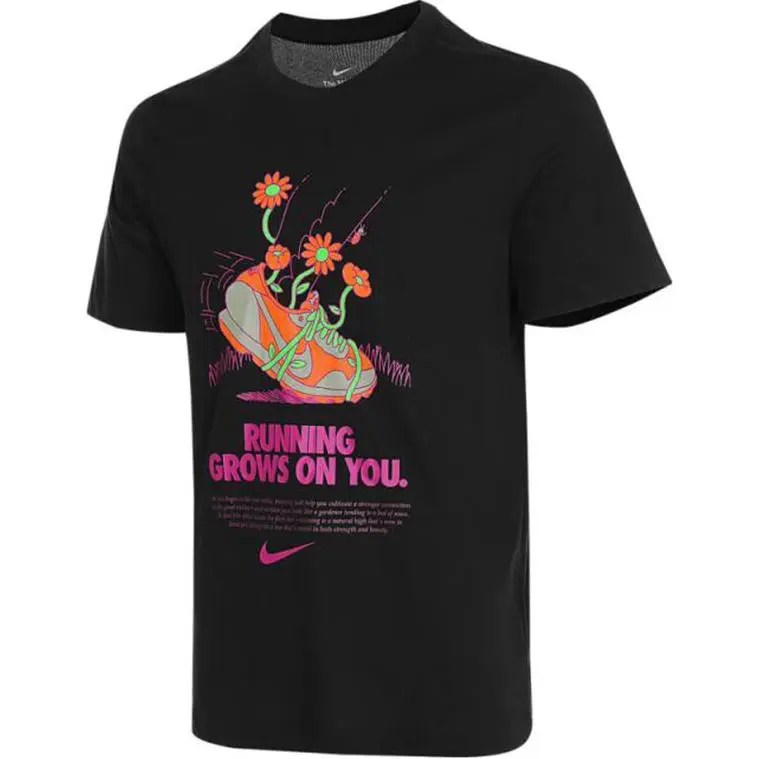 Nike T-Shirts Men's Black Crew Neck Moderate Straight Fit