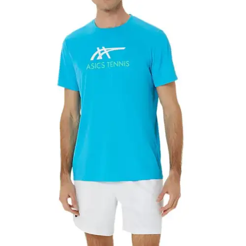 ASICS T Shirts Men's Cyan Crew Neck Moderate