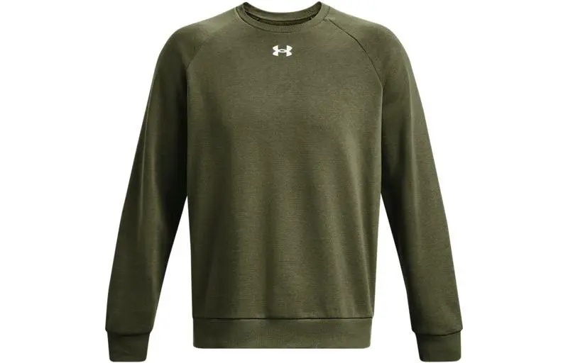 Under Armour Rival Logo Pattern Solid Color Fleece Crew Neck Training Sports Fleece Lined Sweatshirt Men's Green