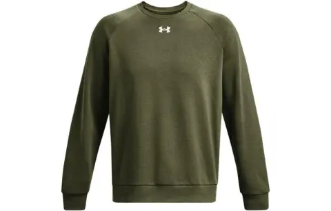 Under Armour Rival Logo Pattern Solid Color Fleece Crew Neck Training Sports Fleece Lined Sweatshirt Men's Green