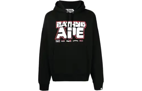 A BATHING APE Sweatshirts Men's Black Hooded Moderate Regular