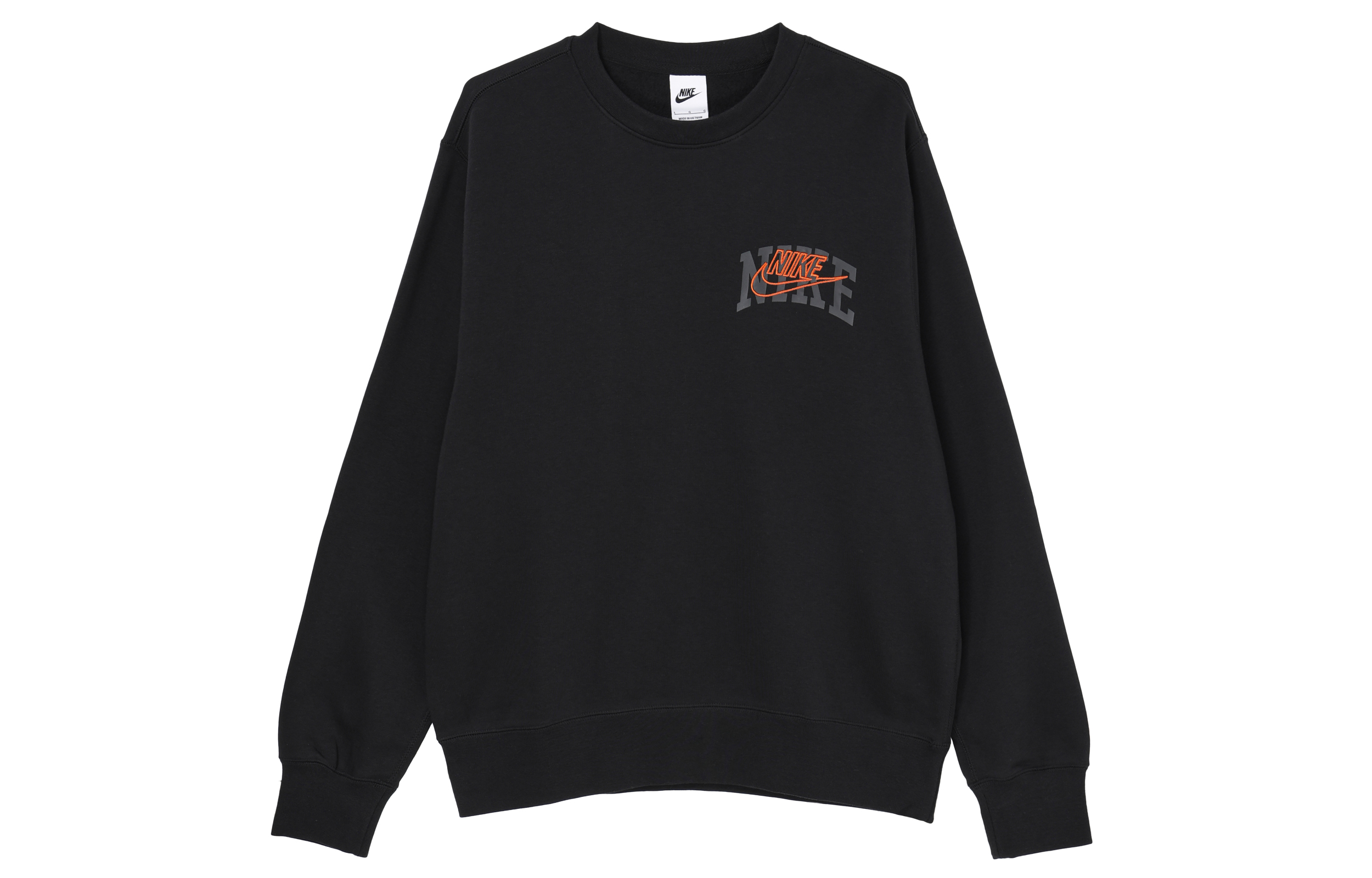 Nike Club Fleece Letter Logo Embroidery Crew Neck Fleece Lined Sweatshirt Men's Black