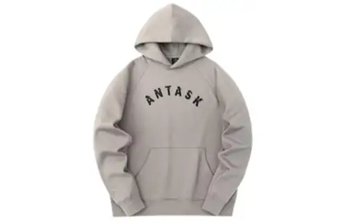 Anta Logo Letter Print Pullover Fleece Lined Long Sleeved Sweatshirt Unisex Linen Gray