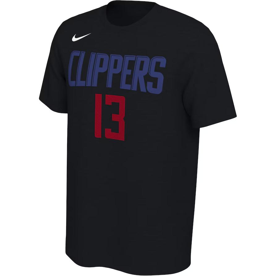 Nike x NBA IconLA Clippers George Black Dark Player Name & Number T Shirt Men's Black