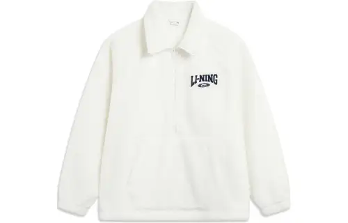 Li Ning Sports Fashion Collection Letter Logo Print Casual Versatile Fleece Lined Thermal Sweatshirt Unisex Ivory