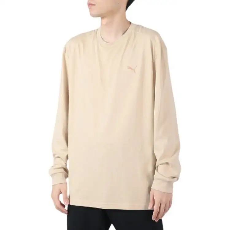 PUMA T Shirts Men's Apricot Crew Neck Moderate Straight Fit
