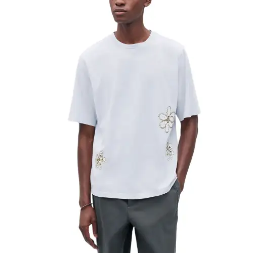 HERMES T Shirts Men's Blue Crew Neck Straight Fit
