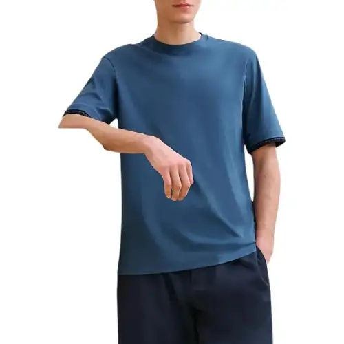 HERMES T Shirts Men's Blue Crew Neck Moderate Straight Fit