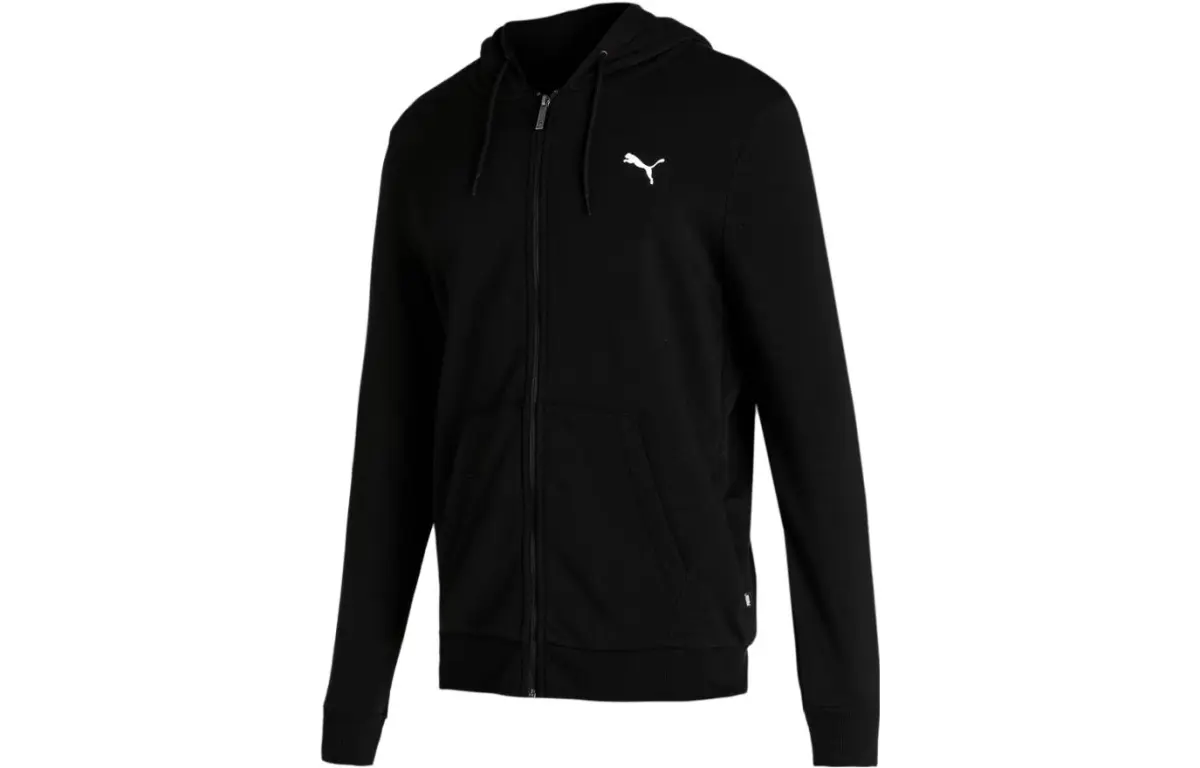PUMA ESSENTIALS Sweatshirts Men's Black Hooded Moderate Cardigan