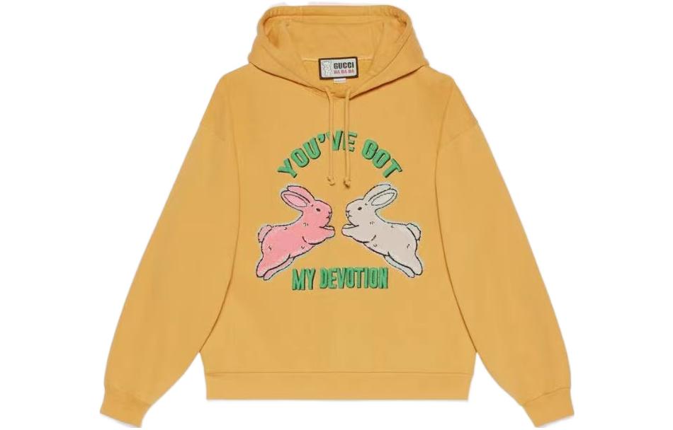 GUCCI Gucci x harry styles FW22 Ha Ha Ha series rabbit cartoon letter print long-sleeved sweatshirt, same style for men and women, yellow