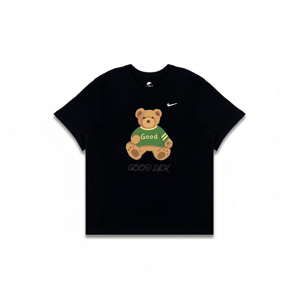 Nike, uniform, cartoon breathable black short sleeve T-shirt with a round collar, custom-made, print, with embroidery
