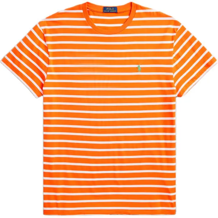 Polo Ralph Lauren Stripes Logo Embroidery Crew Neck Pullover Short Sleeved SS24 T Shirt Men's Orange