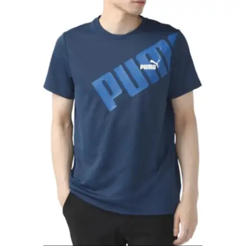 PUMA T Shirts Men's Marine Blue Crew Neck Moderate