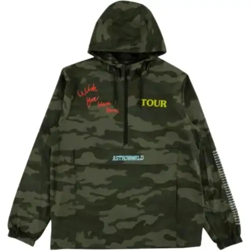 Travis Scott Sweatshirts Men's Green Camouflage Hooded Moderate Regular