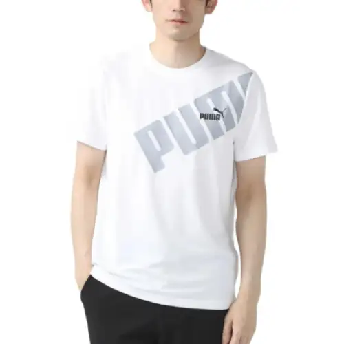 PUMA T Shirts Men's White Crew Neck Moderate Straight Fit