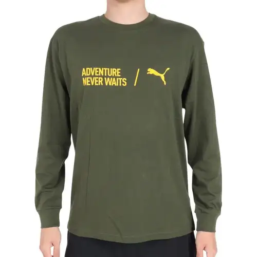 PUMA T Shirts Men's Green Crew Neck Moderate Straight Fit