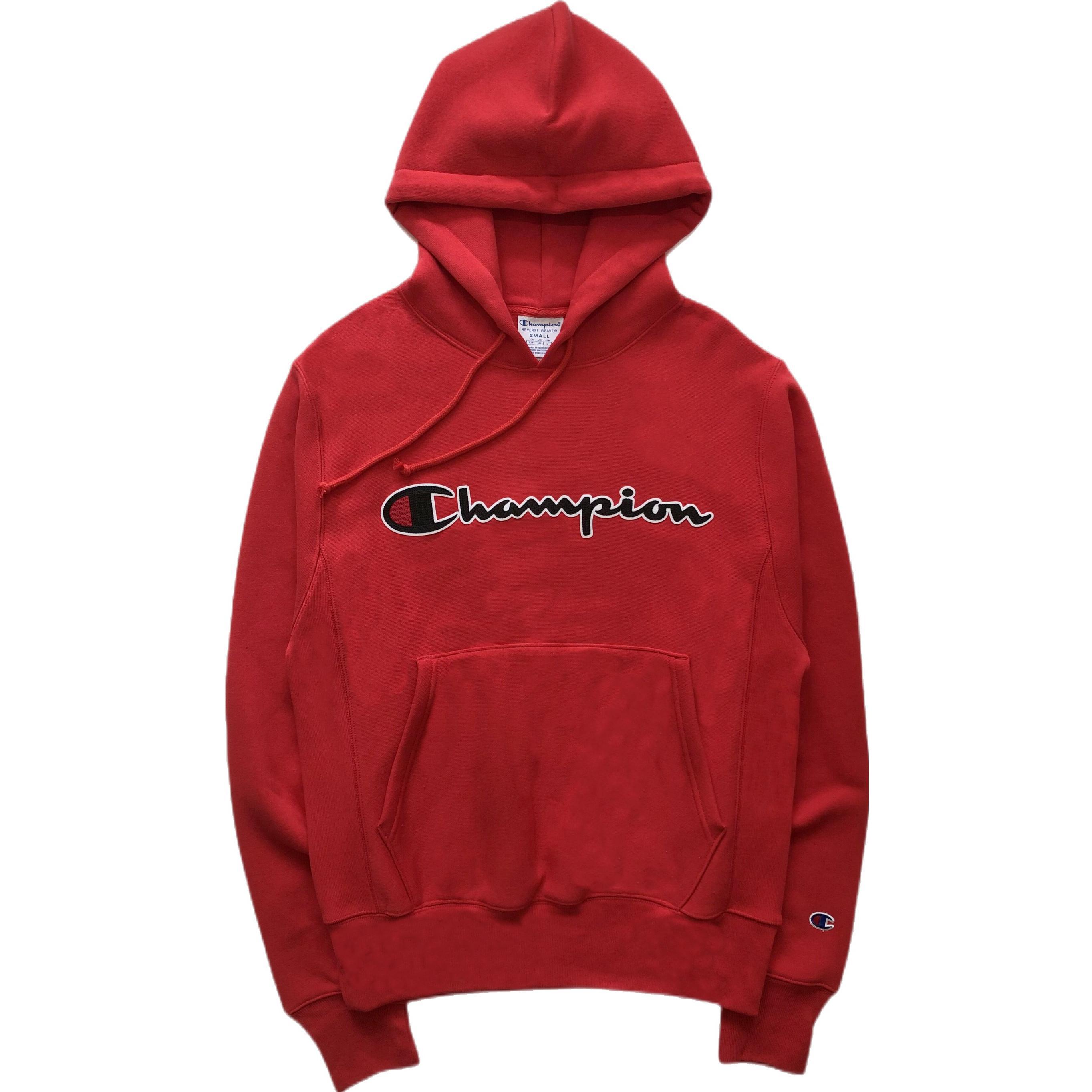 Champion Handwritten Applique Multicolor Logo Loose Fit Hooded Pullover Long Sleeved Fleece Lined Sweatshirt US Version
