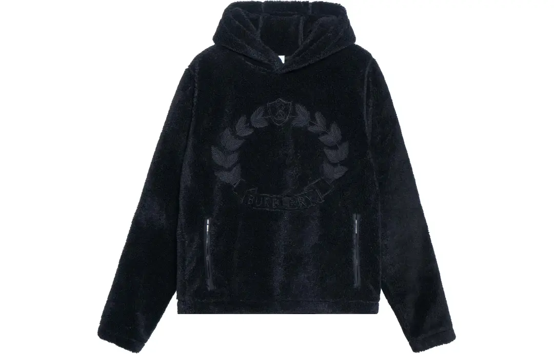 Burberry Embroidered Oak Leaf Crest Fleece Hoodie