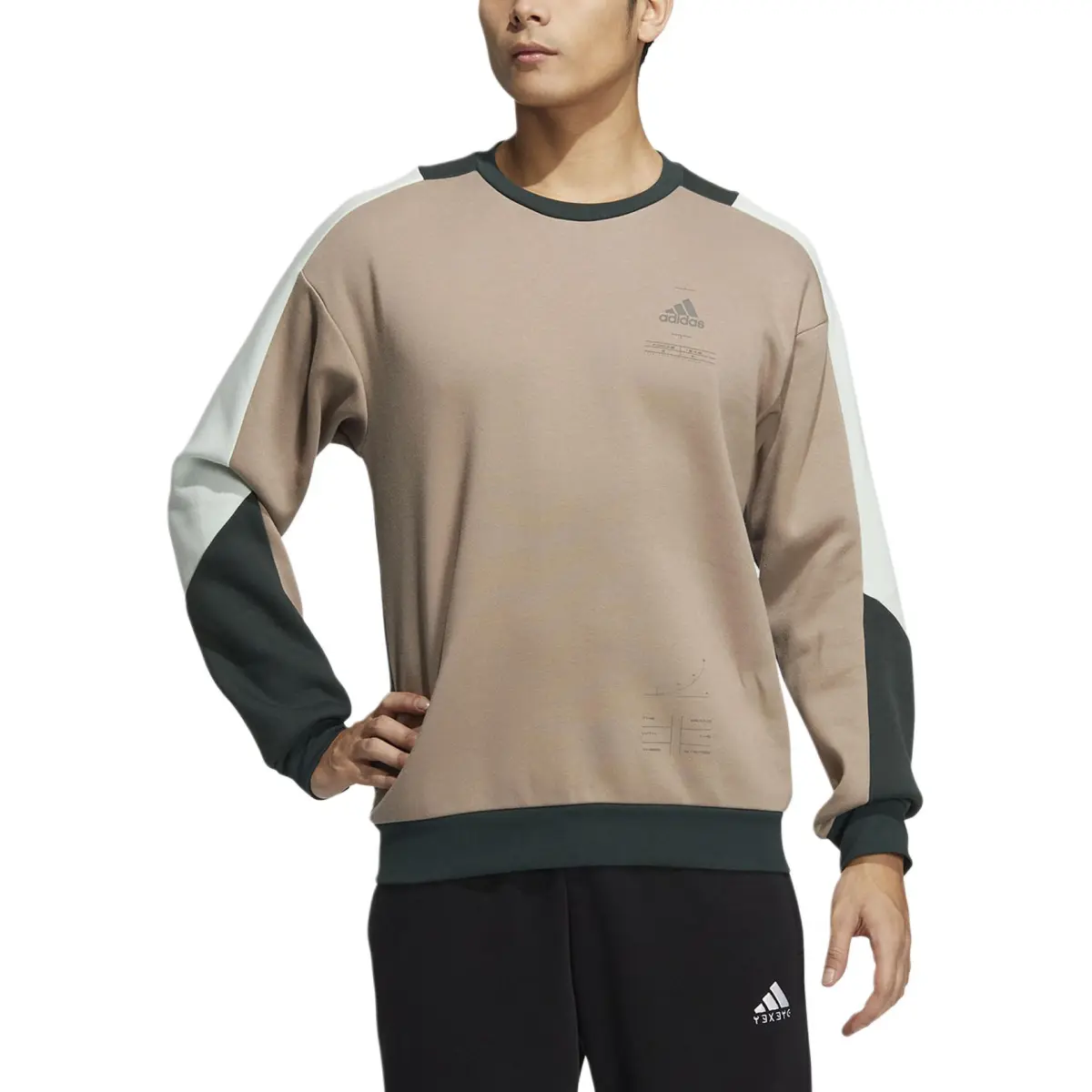 Adidas Sweatshirts Men's Khaki Crew Neck Moderate Straight Fit