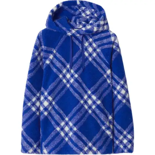 Burberry Check Pattern Faux Shearling Hoodie