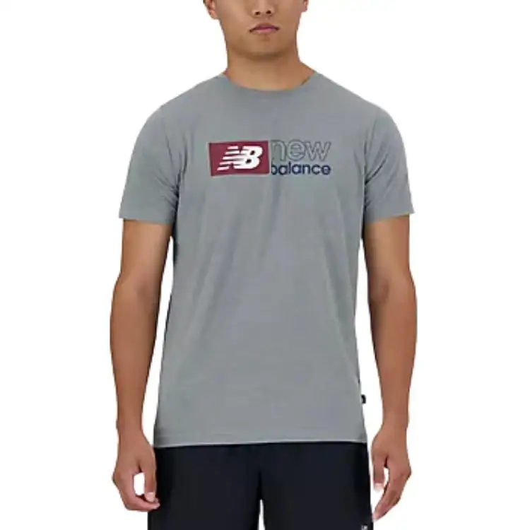 New Balance T Shirts Men's Gray Crew Neck Moderate Straight Fit